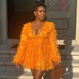 Orange Fringed Mini Dress